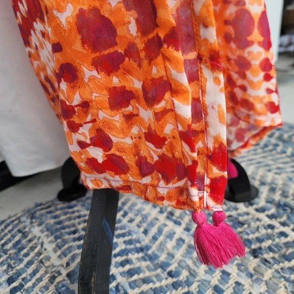 NWT BEACH LUNCH LOUNGE Pink Orange MAXI DRESS Cover up Ruffle Tie Womens sz S - Picture 3 of 13